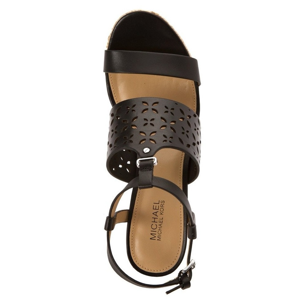 Michael Kors Darci Wedge Black Leather Size 9 Sandal Wedge Heels - Picture 2 of 12